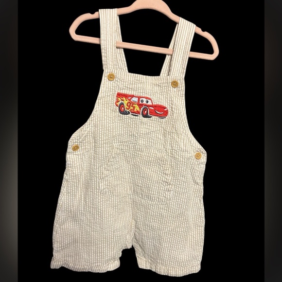 Disney Other - Disney Cars Beige Striped Searsucker Overalls